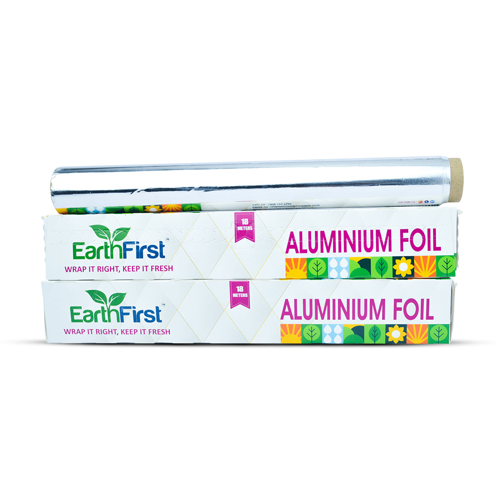 earthfirst aluminum foil 18 meter – pack of 2 | heavy duty & food grade silver foil roll | ideal for cooking, baking, wrapping & grilling | kitchen use foil paper