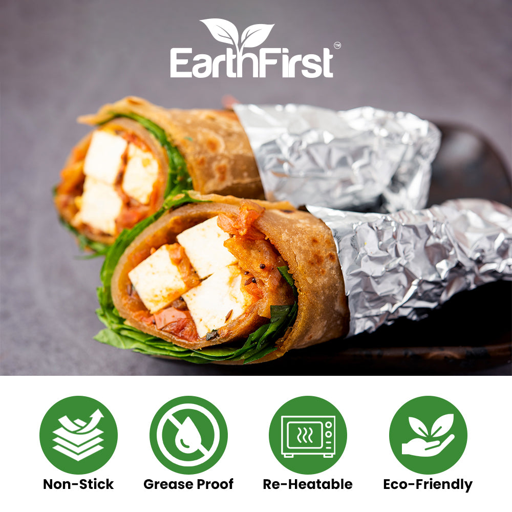 earthfirst aluminum foil 1 kg net roll | heavy duty, food grade silver foil for commercial & home use | ideal for cooking, wrapping, grilling & baking | extra thick kitchen foil