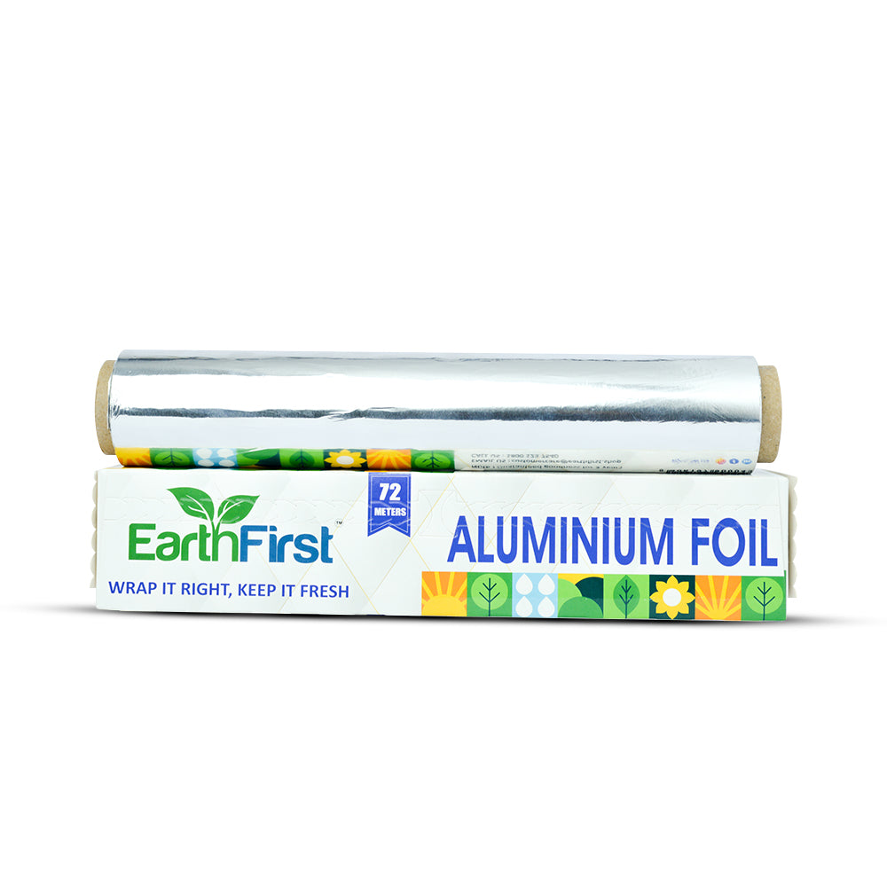 earthfirst premium aluminum foil 72 meter net | extra strong & thick | food grade kitchen roll for cooking, baking, wrapping & grilling | heavy duty silver foil
