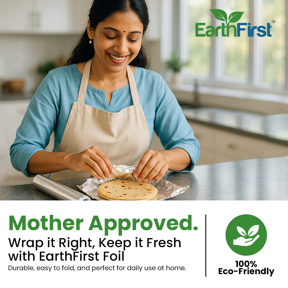 earthfirst premium aluminum foil 72 meter net | extra strong & thick | food grade kitchen roll for cooking, baking, wrapping & grilling | heavy duty silver foil