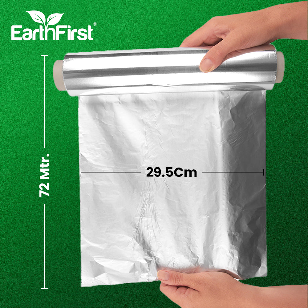 earthfirst premium aluminum foil 72 meter net | extra strong & thick | food grade kitchen roll for cooking, baking, wrapping & grilling | heavy duty silver foil