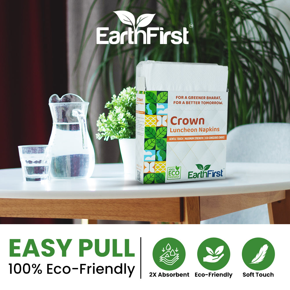 earthfirst crown tissue paper – 33x33 cm, 2 ply soft facial napkins (pack of 2) | 50 pulls per pack | premium disposable tissue for home, office, dining & travel use