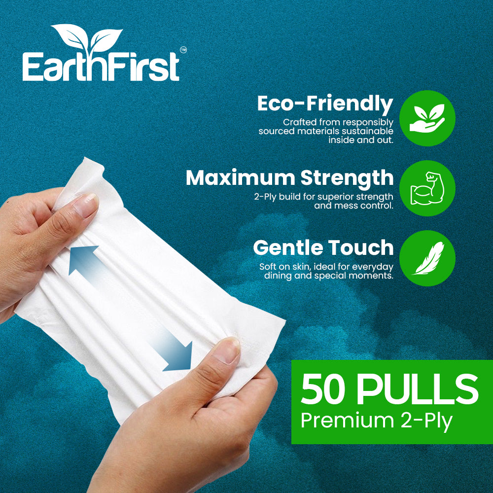 earthfirst crown tissue paper – 33x33 cm, 2 ply soft facial napkins (pack of 2) | 50 pulls per pack | premium disposable tissue for home, office, dining & travel use