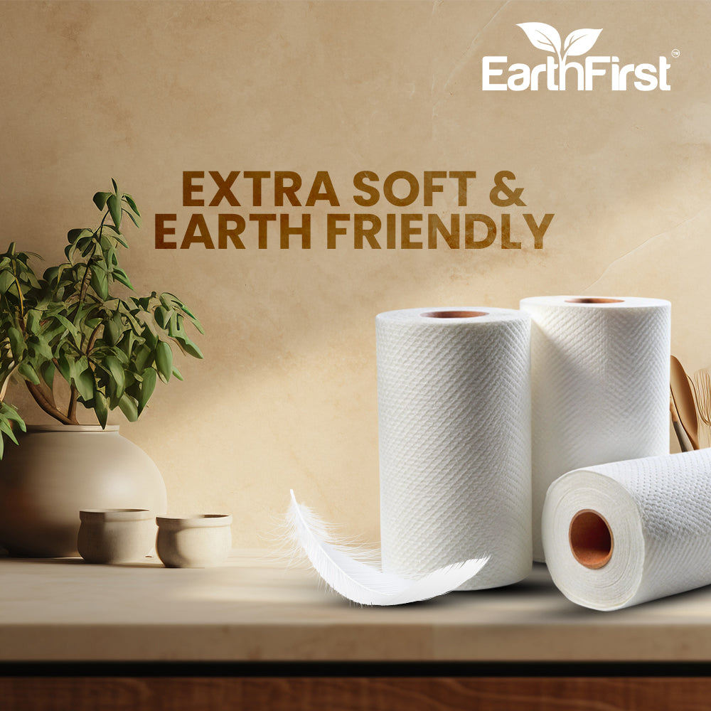 earthfirst supreme touch kitchen tissue roll – 4 rolls x 60 sheets (total 240 sheets) | 2-ply, soft & absorbent | premium kitchen paper towel for home & office use