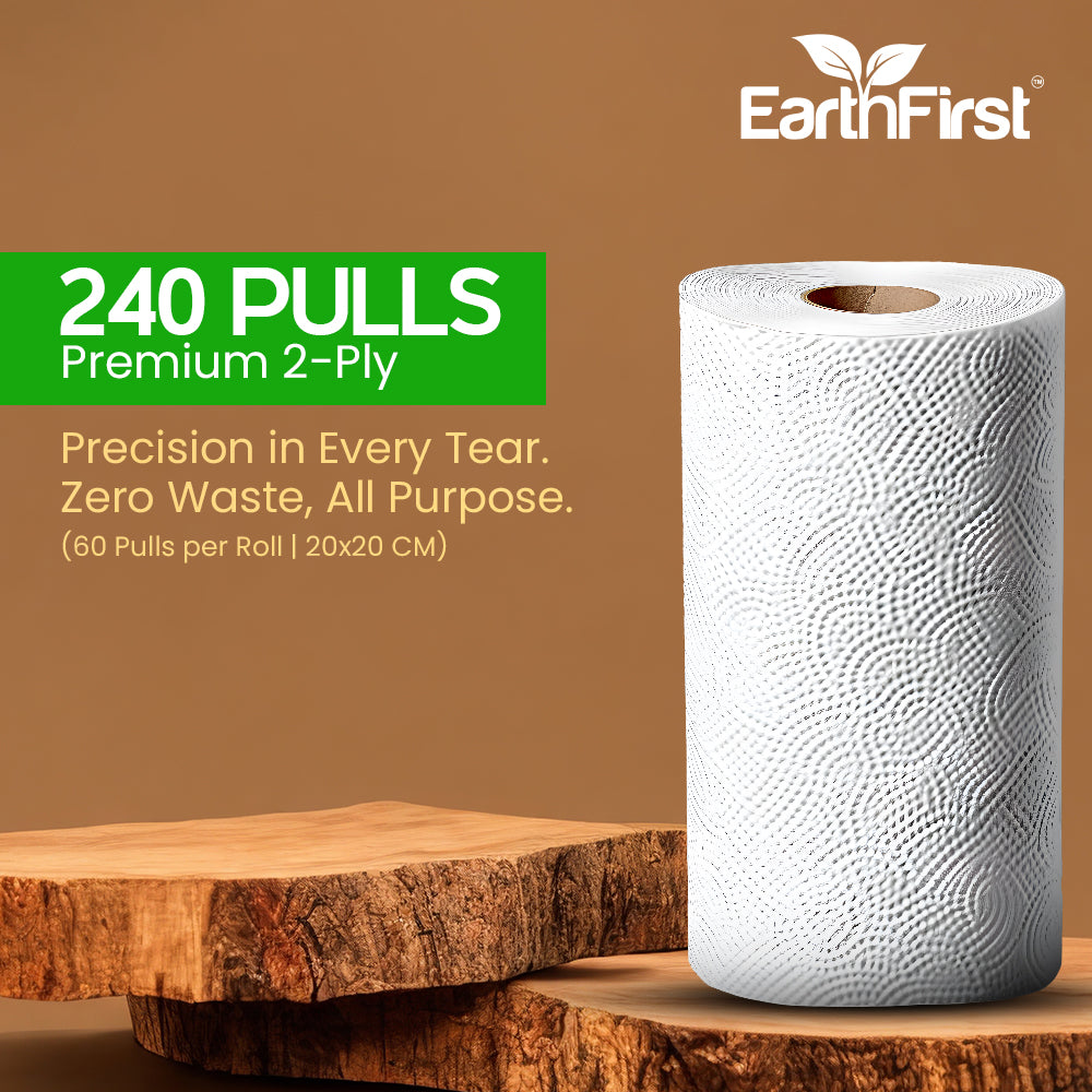 earthfirst supreme touch kitchen tissue roll – 4 rolls x 60 sheets (total 240 sheets) | 2-ply, soft & absorbent | premium kitchen paper towel for home & office use