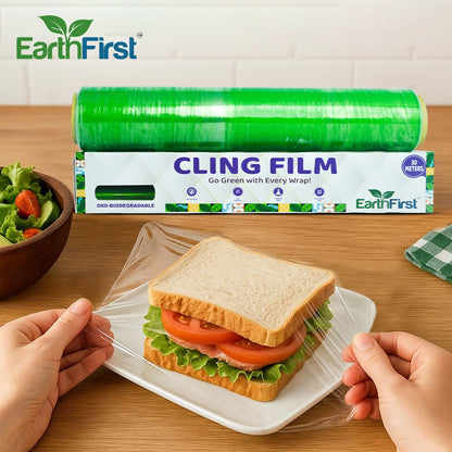 Earthfirst Oxo-Biodegradable Cling Film Roll – 30 Meter | Eco-Friendly Food Wrap | Compostable & Microwave Safe | Plastic-Free Kitchen Solution