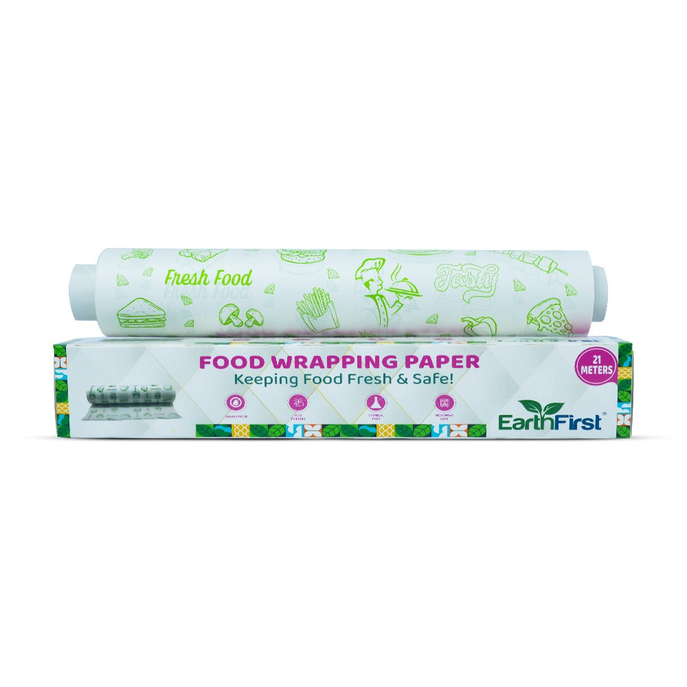 earthfirst premium food wrapping paper – 21 meter | greaseproof, eco-friendly & microwave-safe | ideal for packing snacks, roti, sandwiches & lunch