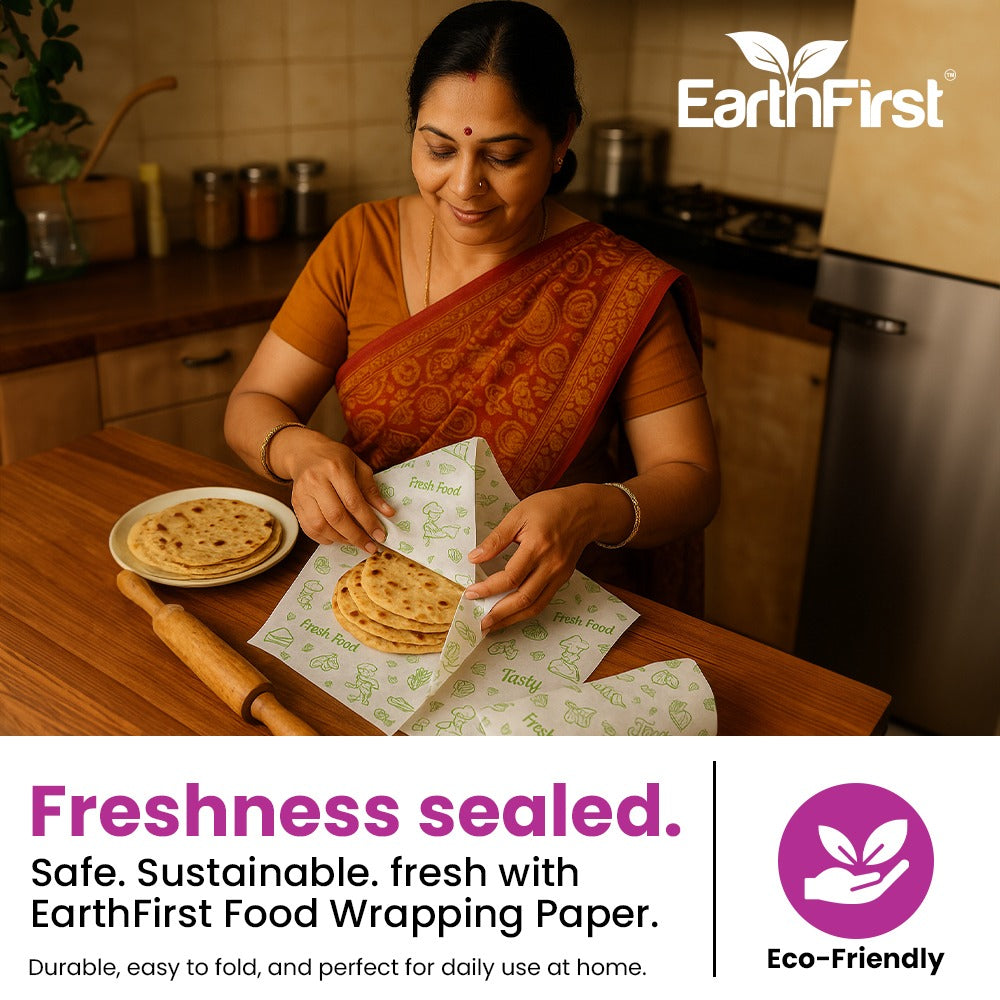 earthfirst premium food wrapping paper – 21 meter | greaseproof, eco-friendly & microwave-safe | ideal for packing snacks, roti, sandwiches & lunch