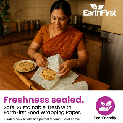 Earthfirst Premium Food Wrapping Paper – 21 Meter | Greaseproof, Eco-Friendly & Microwave-Safe | Ideal for Packing Snacks, Roti, Sandwiches & Lunch
